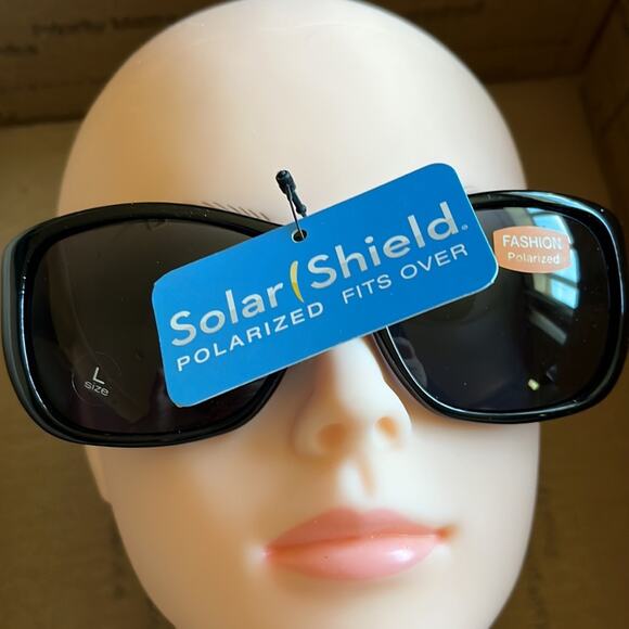 Solar Shield Fits Over Polarized Square Sunglasses Black Gold L - Picture 3 of 9